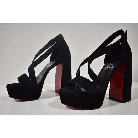 Christian Louboutin Movida Sandal 130 Black Suede Platform Block Heel Pump 39.5 - Picture 9 of 12